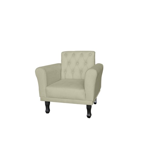 Poltrona Decorativa Classic Suede Bege Pés Madeira Mz Decor