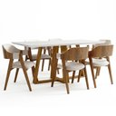 Ver imagem 2 de Mesa Retangular Elian Tampo de Vidro 160cm Ypê Off White N01 com 6 Cadeiras Suran Linho Cru - Lyam D