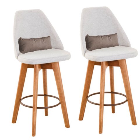 Kit 02 Banquetas Alta Maya Giratória Com Encosto Gourmet Linho Bege e Almofada Suede Bege - Gat