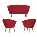 Ver imagem 1 de Kit Namoradeira e 2 Poltronas Pétala Decorativa Veludo Vermelho - Montanaris Decor
