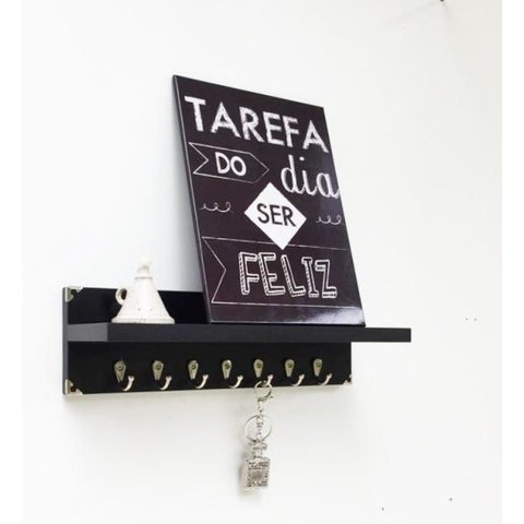 Porta Chaves com Prateleira Preto