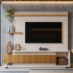 Estante Home Para TV 70 Polegadas 210cm Istambul Lukaliam Off White Perolizado/Freijo - 4
