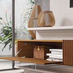 Estante Home Para TV 70 Polegadas 210cm Istambul Lukaliam Off White Perolizado/Freijo - 2