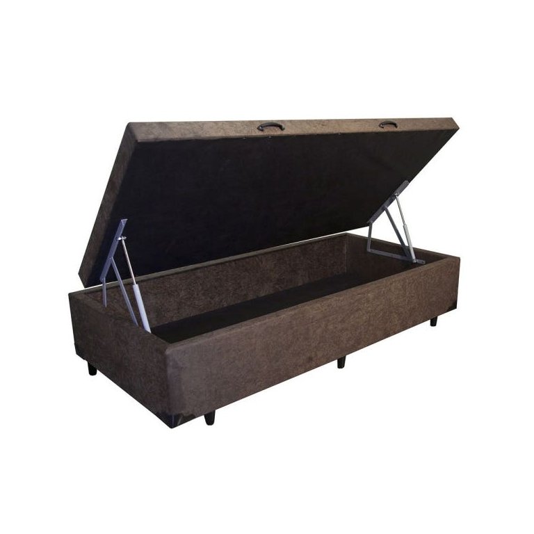 Base Box Baú Solteiro Suede Marrom com Pistao a Gás