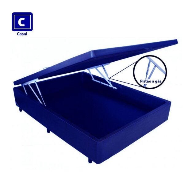 Base Box Baú Casal em Azul com Pistão A Gás - 138x188 - 1