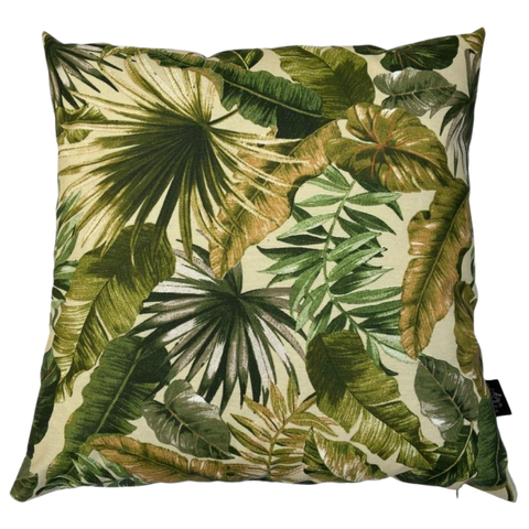 Capa de Almofada Impermeável Antiácaro Folhagens Verdes Fundo Bege Área Externa 45CMX45CM