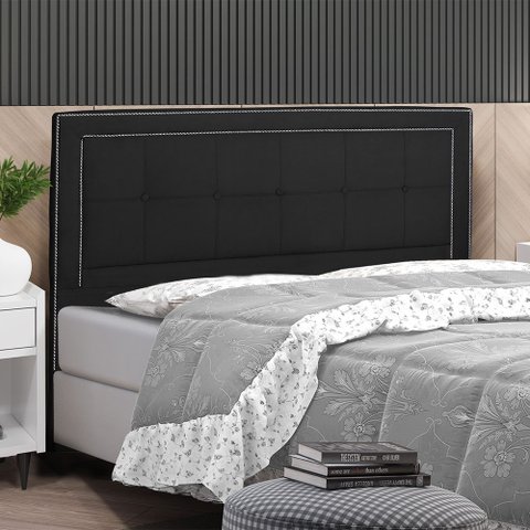 Cabeceira Cama Box King Grecia 195 Cm Suede Preto - MV Estofados Shop