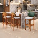 Ver imagem 2 de Kit 5 Banquetas Alta Bar Cozinha Sala Jantar Betta L02 Imbuia Facto Verde Linho Cinza - Lyam Decor