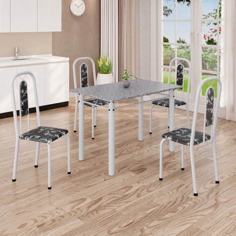 Conjunto de Mesa com 4 Cadeiras Lívia Branco/Preto