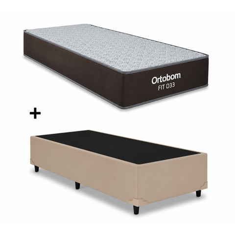 Cama Box Base Solteiro Bege Colchao Fit D33 Espuma 88x188 - Ortobom