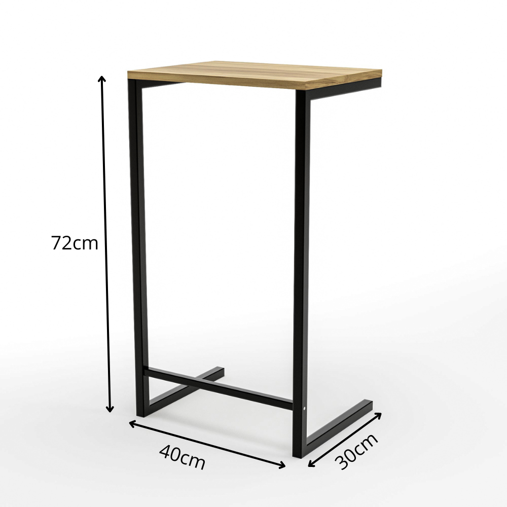 Mesa Lateral para Sofá com Estrutura de Metal 72x40x30 Preto Mdf/amadeirado - 6