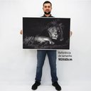 Ver imagem 2 de Quadro Decorativo em Canvas Leão Preto e Branco TaColado Moldura Flutuante 4,5cm Freijó 90 x 60cm