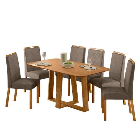 Conjunto Sala de Jantar Mesa Rubi 160x90 sem Vidro 6 Cadeiras Anitta Ype/suede Marrom