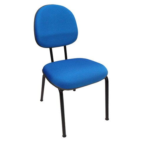 Cadeira Executiva Fixa Pé Palito Reforçada Para Escritório Recepção Igreja Tecido Azul