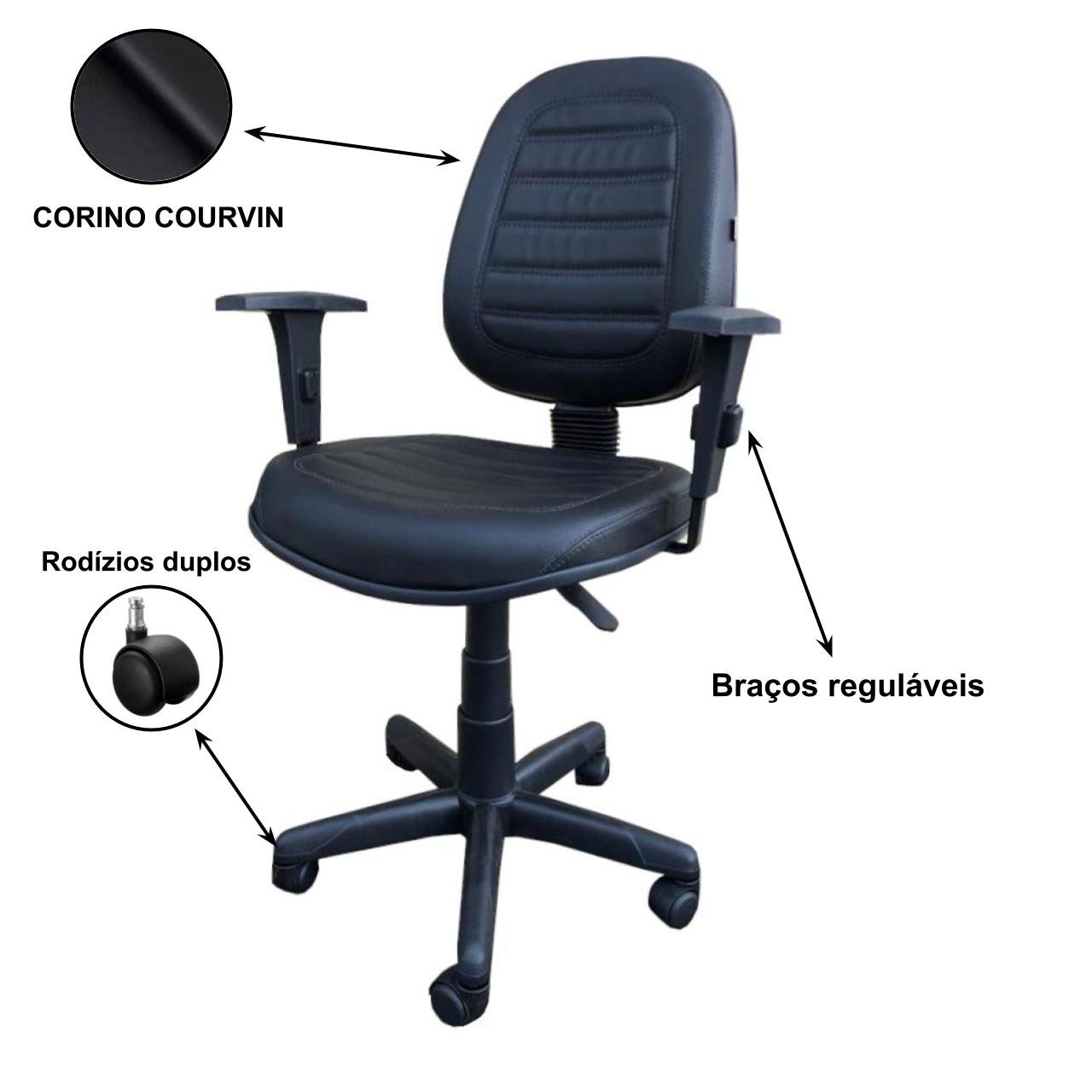 Cadeira Executiva ALTA Costurada Giratória c/ Braços Reguláveis - MARTIFLEX - 32988 - 2