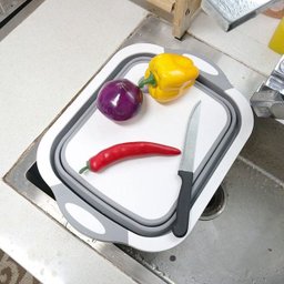3 em 1 - Cesto Escorredor e Tábua Corte para Verduras Legumes - 6