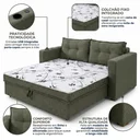 Ver imagem 6 de Sofá-Cama Casal 2 Lugares 167 com Porta Copo e USB Lua Verde Musgo