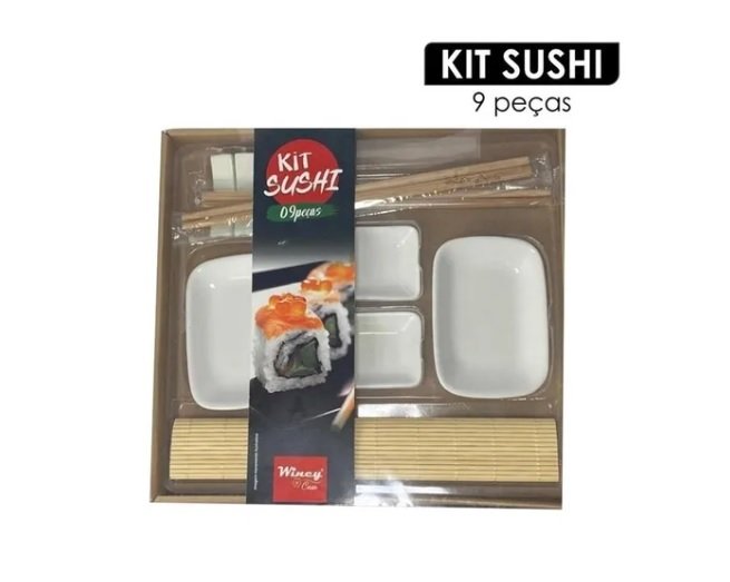 Conjunto Para Sushi Com 2 Pares De Hashi Palito + Enrolador E Acessorios 9 Pecas - 1