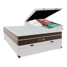 Cama + Box Baú Viúva Branca Colchão New Aspen Molas Ensacadas Comfort Prime 128x188 - 1
