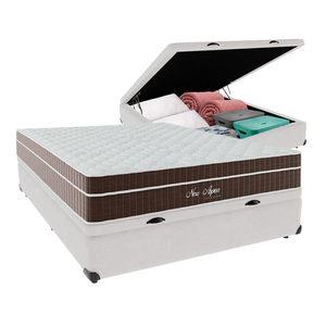 Cama + Box Baú Viúva Branca Colchão New Aspen Molas Ensacadas Comfort Prime 128x188