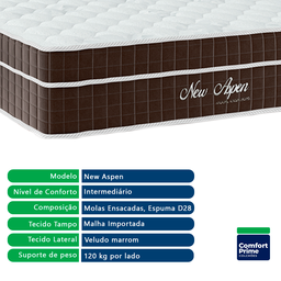 Cama + Box Baú Viúva Branca Colchão New Aspen Molas Ensacadas Comfort Prime 128x188 - 2
