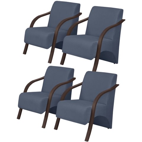Kit 4 Poltronas Decorativas 1 Lugar Vênus Braço Pé Madeira D Salla Suede Azul Bic