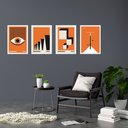 Ver imagem 1 de Kit 4 Quadros Artes Bauhaus Laranja e Preto 33x24cm:moldura Branca