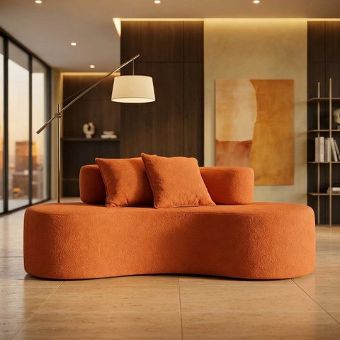 Sofá 2 Lugares Orgânico Curvo Feijão Palazzo Boucle Almofadas Sofá na Caixa Sala Recepção Clinicas N