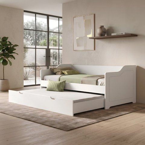 Bicama Duo Sofá Madeira Cama Auxiliar Solteiro:Branco