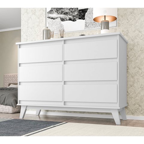 Cômoda Para Quarto Londres Com 6 Gavetas - Branca