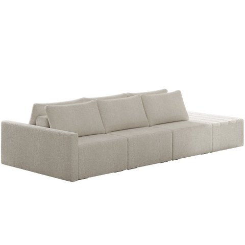 Sofá Ilha Modular para Sala 312cm com Puff Dublin K01 Bouclê Bege - Lyam Decor
