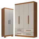 Ver imagem 1 de Guarda Roupa Solteiro Maximus 4 Portas com Armário Multiuso Max Plus 2 Portas Cinamomo Areia Fosco