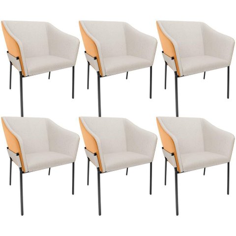 Kit 6 Cadeiras para Sala de Jantar Estar Living Olívia L02 Linho Cru Couríssimo Whisky - Lyam