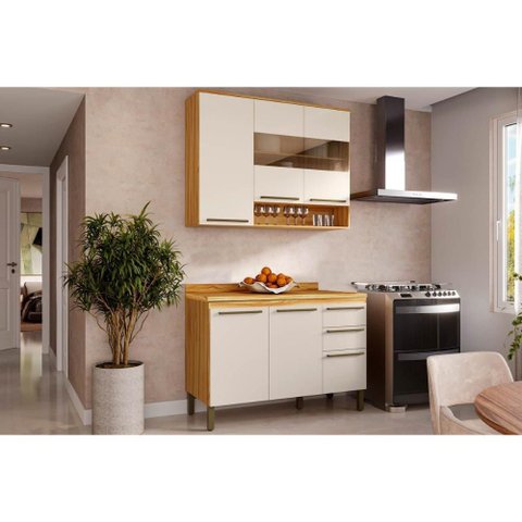 Cozinha Completa Nápoli Prime 2 Peças (1 Armário + 1 Balcão) C2p04 Amendoa/off White - Ronipa