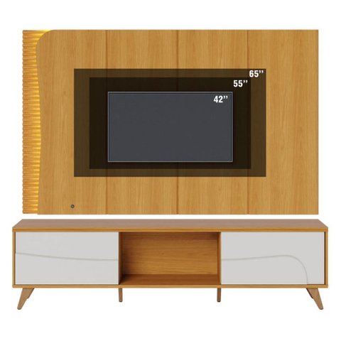 Rack Bancada e Painel Amalfi para Tv até 65 Polegadas com Pés de Madeira Naturale Off White Colibri