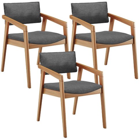 Kit 03 Cadeiras para Sala de Jantar Estar Living Giorgia B04 Linho Cinza Escuro