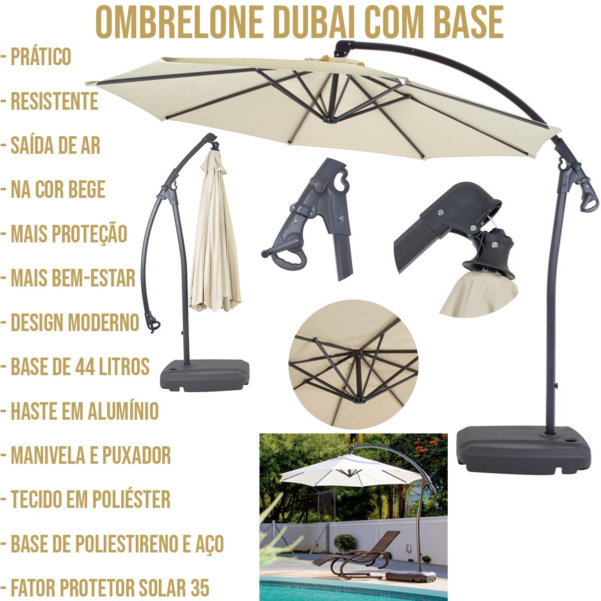 Ombrelone Guarda Sol Dubai com Base Mor - 2