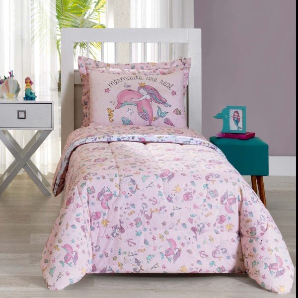 Jogo De Cama Infantil Menina Estampado Rosa Menina 3 Peças 100% Algodão