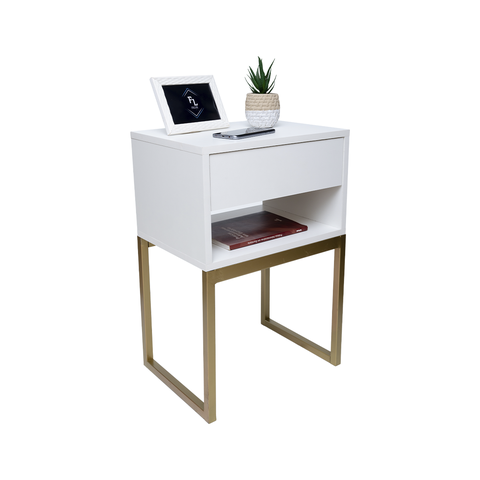 Mesa de Cabeceira Industrial Eco 40 Base Dourada - Enviamos Montado
