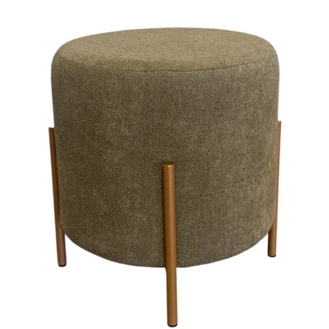 Puff Redondo Estofado com Base em Aço Cor Champanhe Elegance – Exclusiva Linho Verde