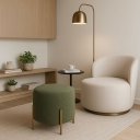 Ver imagem 2 de Puff Redondo Estofado com Base em Aço Cor Champanhe Elegance – Exclusiva Linho Verde