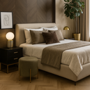 Ver imagem 4 de Puff Redondo Estofado com Base em Aço Cor Champanhe Elegance – Exclusiva Linho Verde