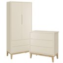Ver imagem 1 de Jogo de Quarto Classic Guarda Roupa 2 Portas e Cômoda 3 Gavetas Areia Fosco com Pés Madeira