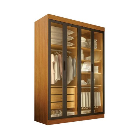 Guarda-Roupa 4 Portas Reflecta com LED Orion - Leifer Cinamomo