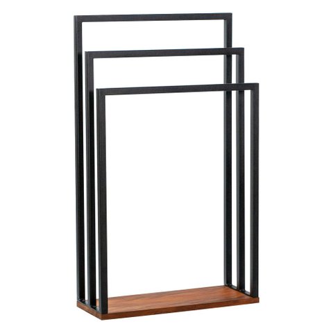 Porta Toalha para 3 Toalhas Eleganza 50 Cm Metal Preto e Madeira - Pallazio