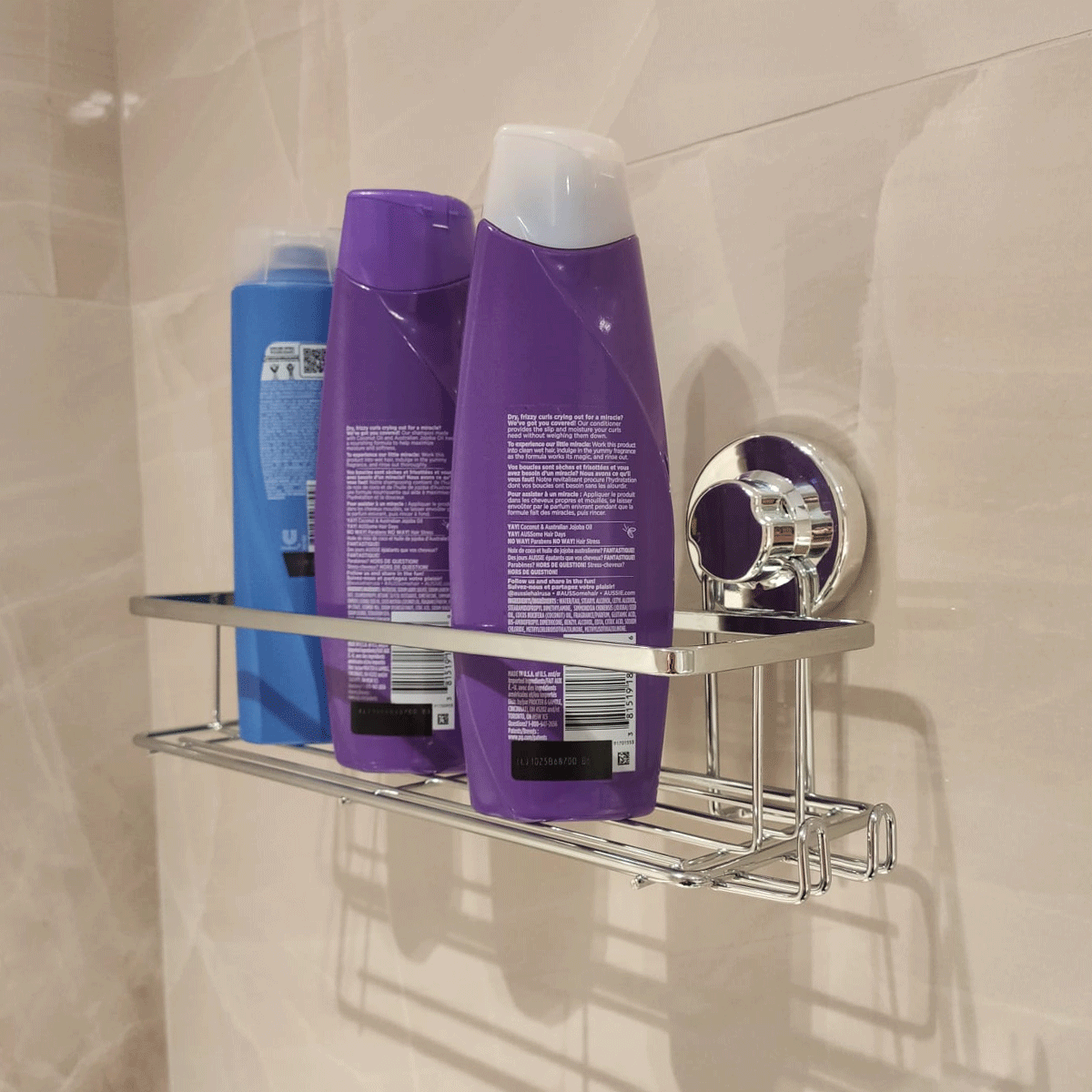 Suporte Shampoo com Ventosa Banheiro Cromado Gancho Multiuso 33,5cm Faciliti Schmitt - 6