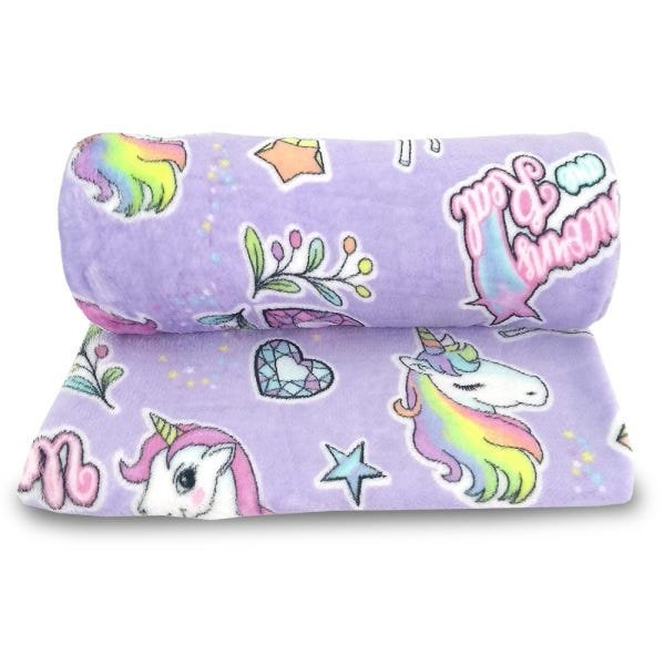 Manta Cobertor Unicórnio Solteiro Infantil 1,50x2,20 Soft Flannel Pink Macio Menina - 2