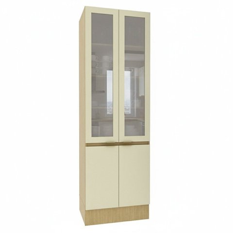 Cristaleira com Rodapé 4 Portas c/Vidro Reflecta e Fita LED Interna 70cm Nanda TM4228 Nature/Arenas