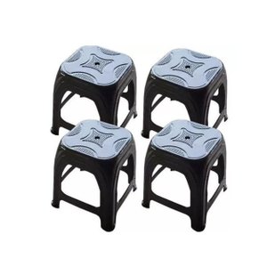 Kit 4 Banquinho de Plástico Banco Banqueta Preto 36cm Altura