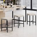 Ver imagem 1 de Kit 03 Banquetas Baixa Bar Cozinha Sala de Jantar Preto Stella L02 Linho Cru - Lyam Decor